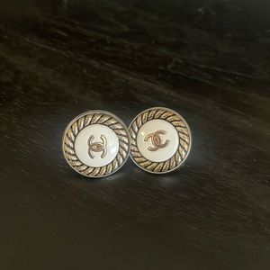 Vintage Chanel Circle Earrings Gold & White